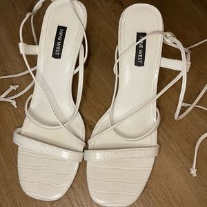 White Young Ankle Wrap Heeled Sandal (Nine West)